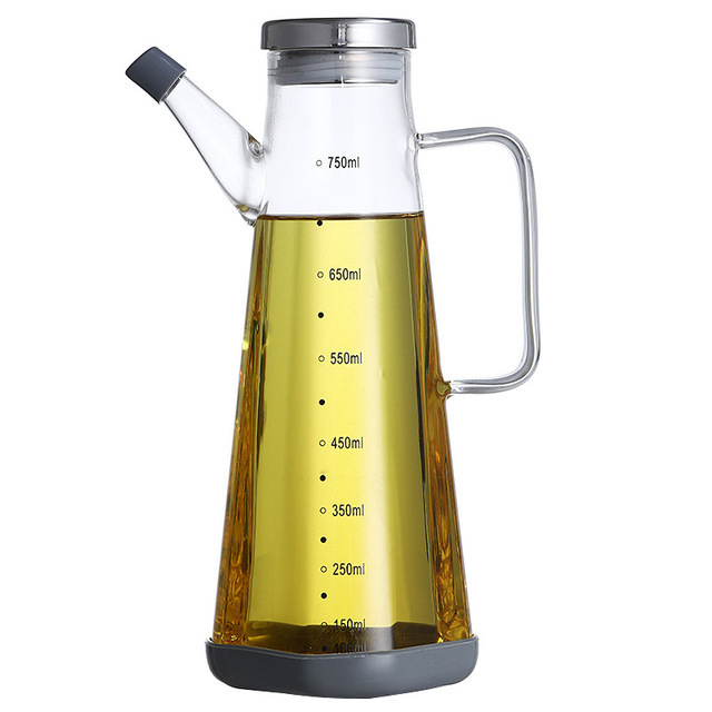 High borosilicate glass oil pot Large capacity stainless steel lid oil dispenser with scale