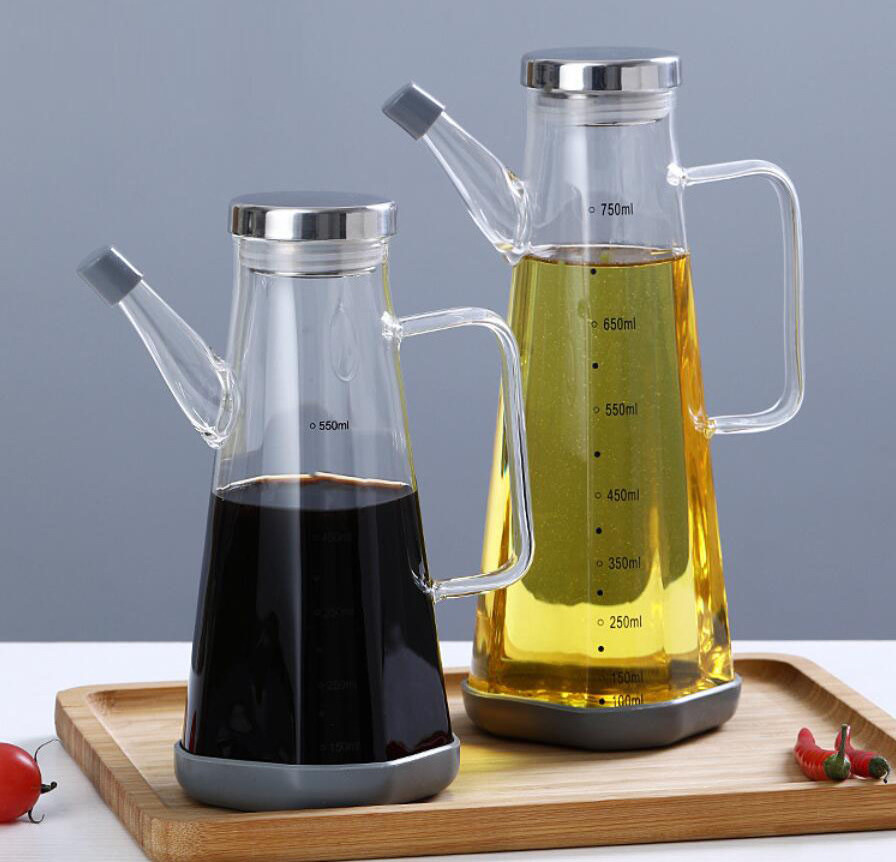 High borosilicate glass oil pot Large capacity stainless steel lid oil dispenser with scale