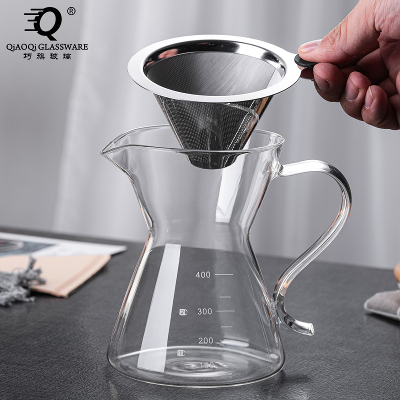 Borosilicate Glass Coffee Pot With Stainless Filters Heat-resistant Glass Handmade Brewed Coffee Pot