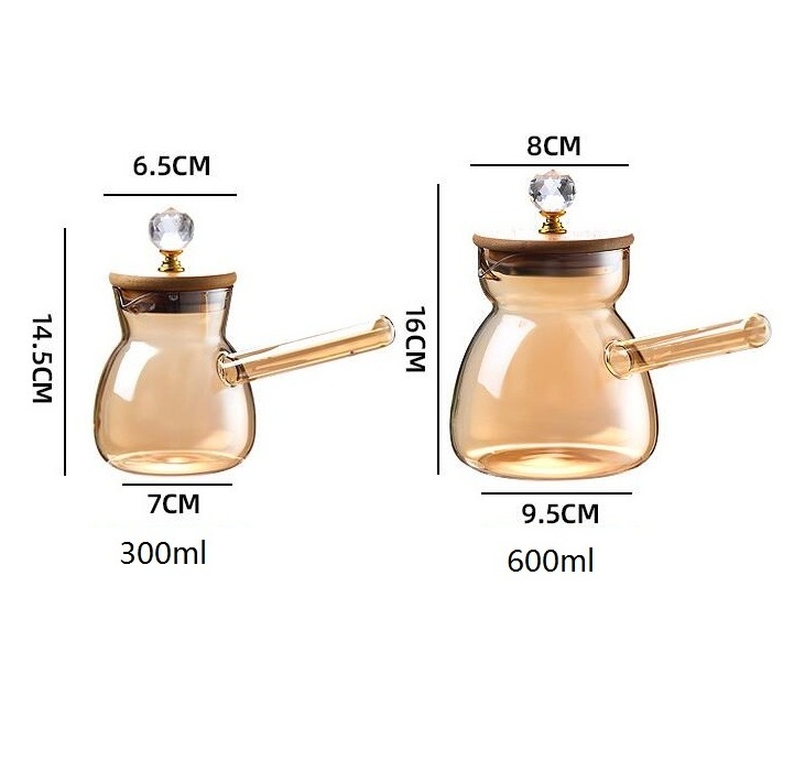 high borosilicate glass gold coffee pot  with bamboo  lid