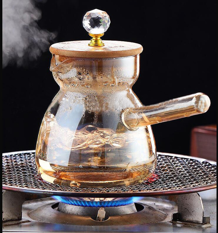 high borosilicate glass gold coffee pot  with bamboo  lid