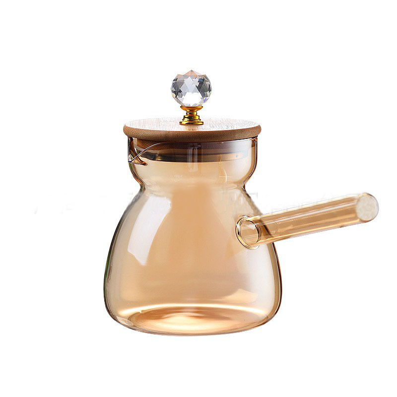 high borosilicate glass gold coffee pot  with bamboo  lid