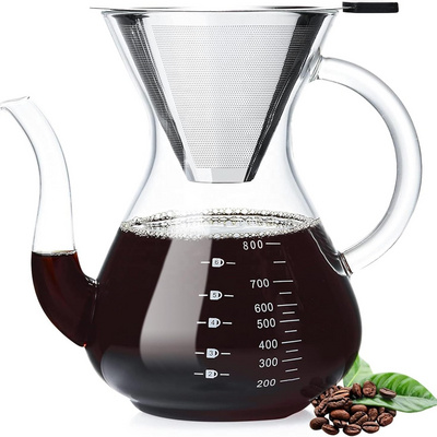 Pour Over Coffee Maker 27oz Paperless Borosilicate Glass Carafe and Reusable Stainless Steel Permanent Filter