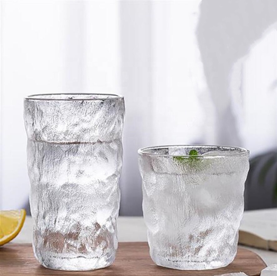 Wholesale creative European style bark pattern wine glass tumbler frosted whiskey glass cup glacier rock glass