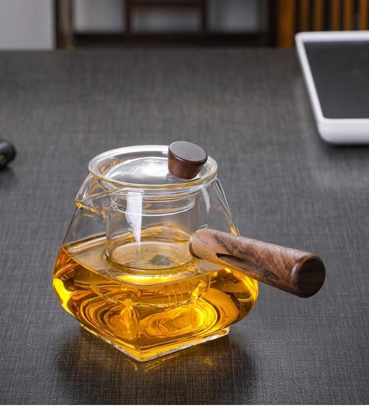 Japanese style glass teapot Special tea maker for electric clay oven Heat-resistant side handle pot with wooden handle