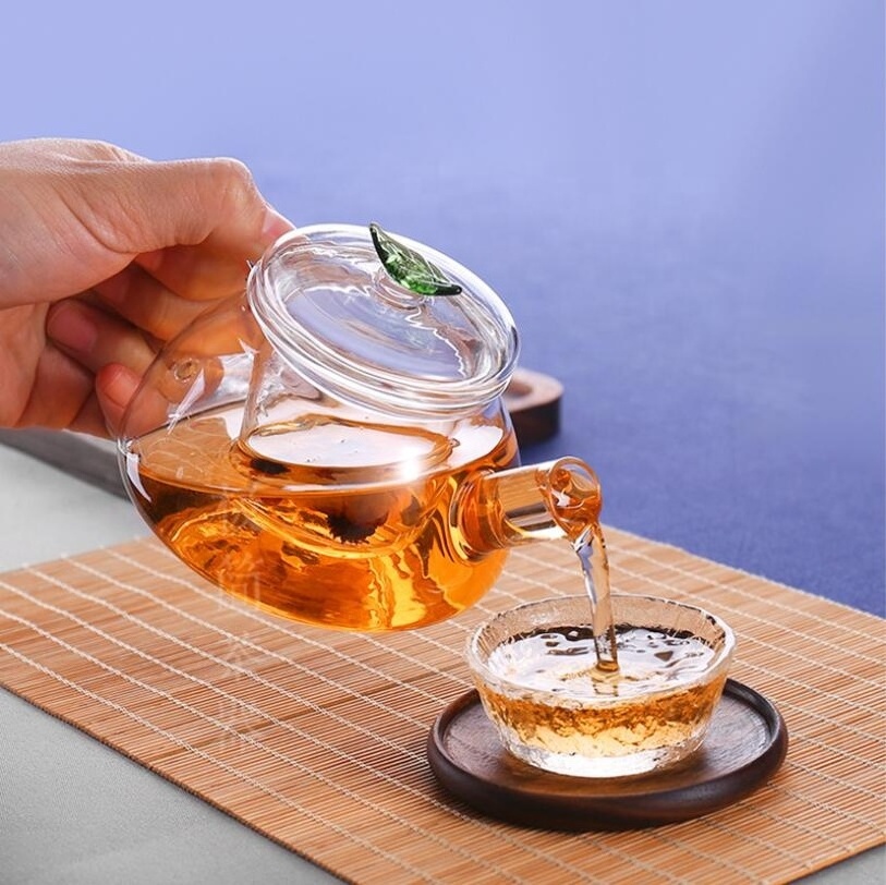 QIAOQI Wholesale handblown heat resistant small glass teapot with glass infuser