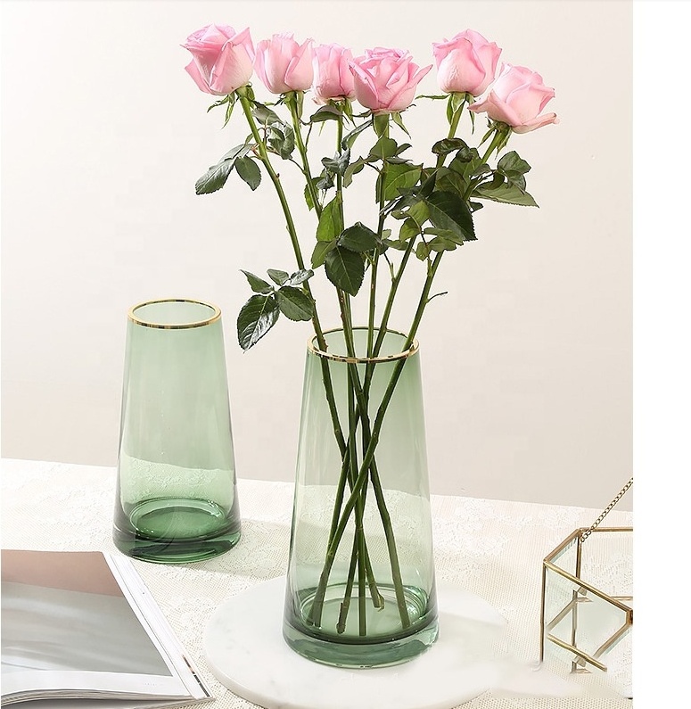 Light Luxury Hand Painted Real Gold T-Shaped Glass Vase European Gold Traced Home Decoration Flower Arrangement Vase