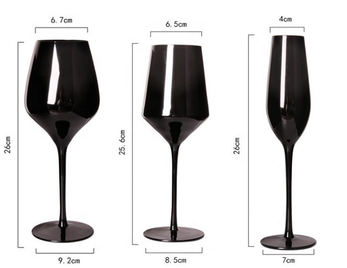 Wholesale Customized Logo Printed 550ml Black Champagne Wine Glasses Set for Party Wedding