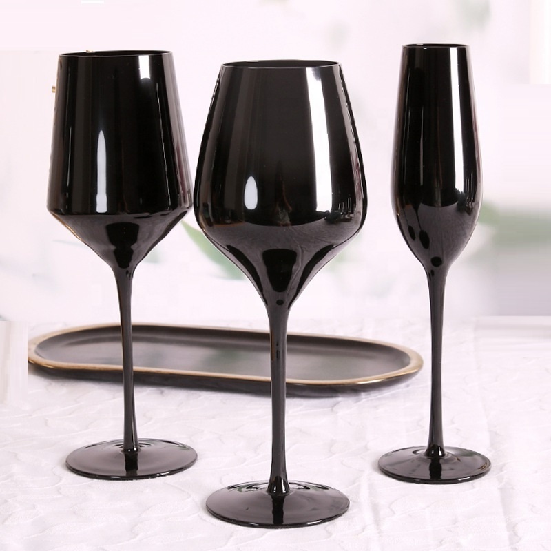 Wholesale Customized Logo Printed 550ml Black Champagne Wine Glasses Set for Party Wedding