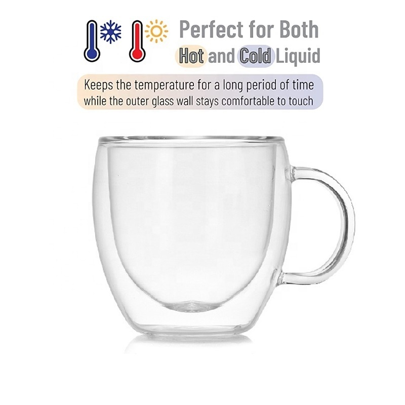 Customized Logo 150ml 250ml 350ml 450ml High Borosilicate Double Wall Glass Coffee Cup Mug with Handle