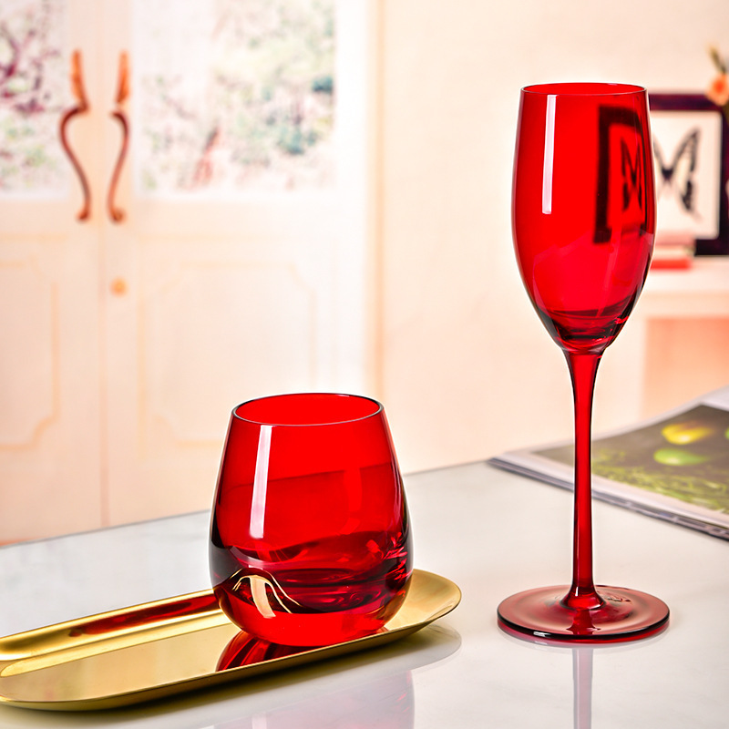 Medieval European Red Festive Crystal Glass Goblet Set Wedding Special Red Wine Glass