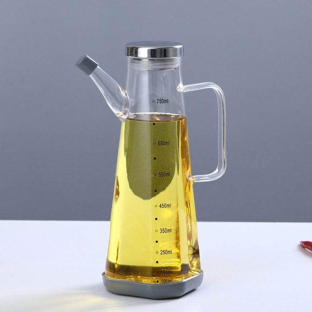 Kitchen 500ML 750ML transparent glass oil jug with glass handle for vinegar sesame oil