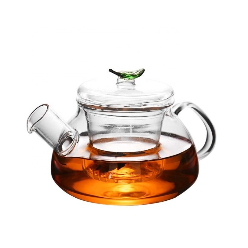 QIAOQI Wholesale handblown heat resistant small glass teapot with glass infuser