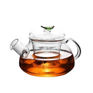 QIAOQI Wholesale handblown heat resistant small glass teapot with glass infuser