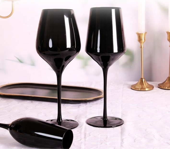 Wholesale Customized Logo Printed 550ml Black Champagne Wine Glasses Set for Party Wedding