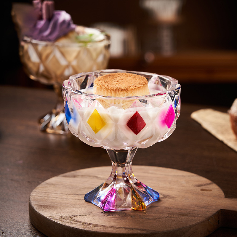 Creative short-footed ice cream cup household high-value dessert glass souvenir cup painted glass cup