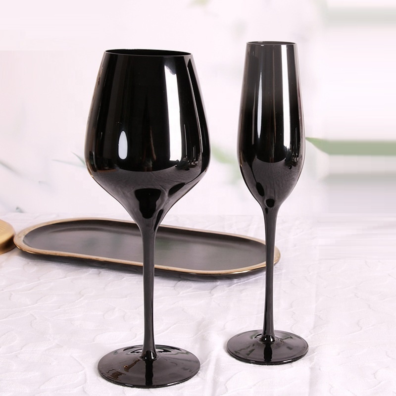 Wholesale Customized Logo Printed 550ml Black Champagne Wine Glasses Set for Party Wedding