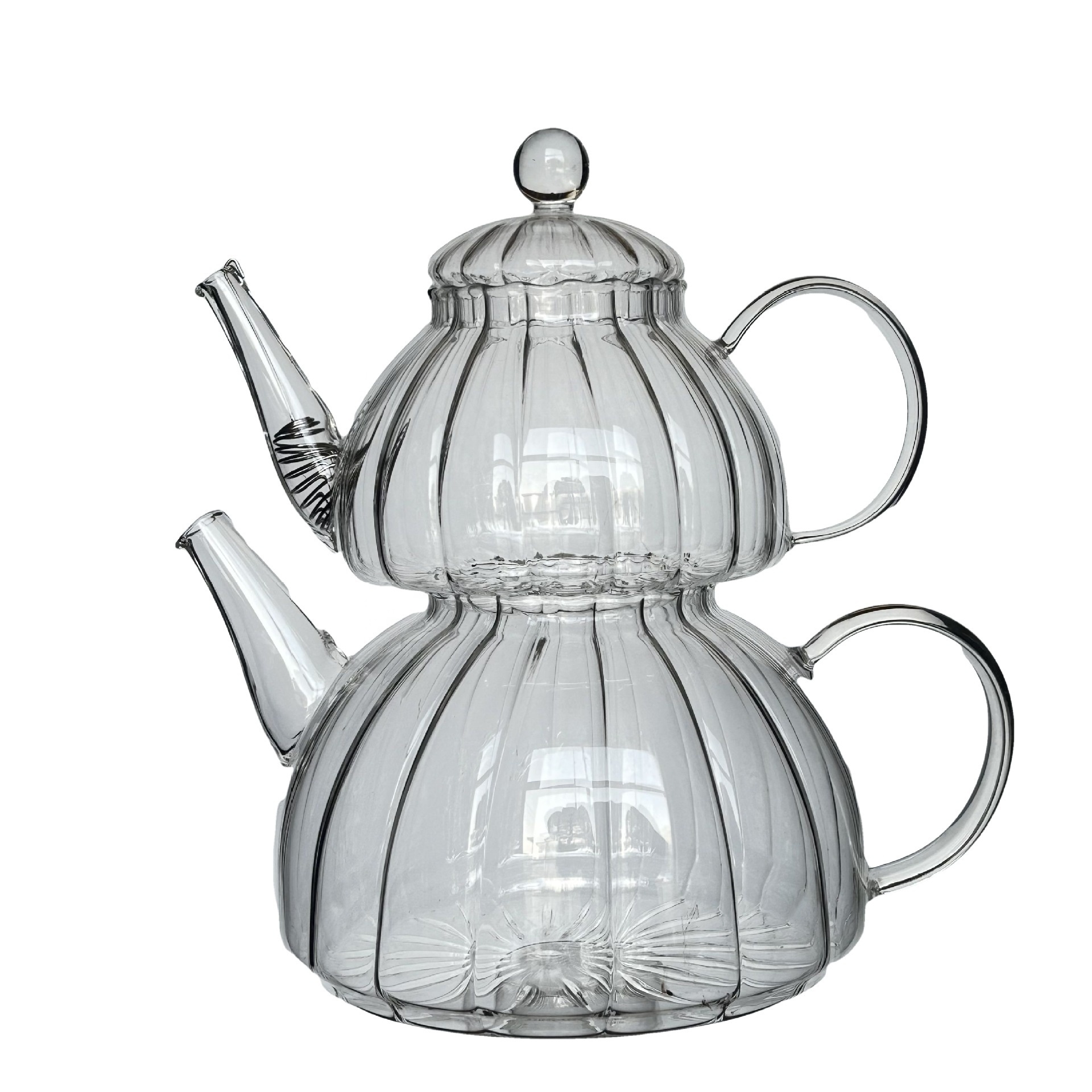 Glass Tea Maker Turkish 2 In 1 Double Layer Kettle 1.8L Grey Color High Borosilicate Glass Pot