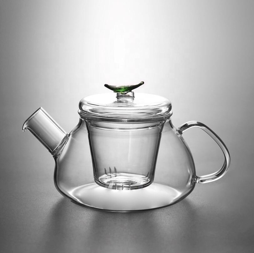 QIAOQI Wholesale handblown heat resistant small glass teapot with glass infuser