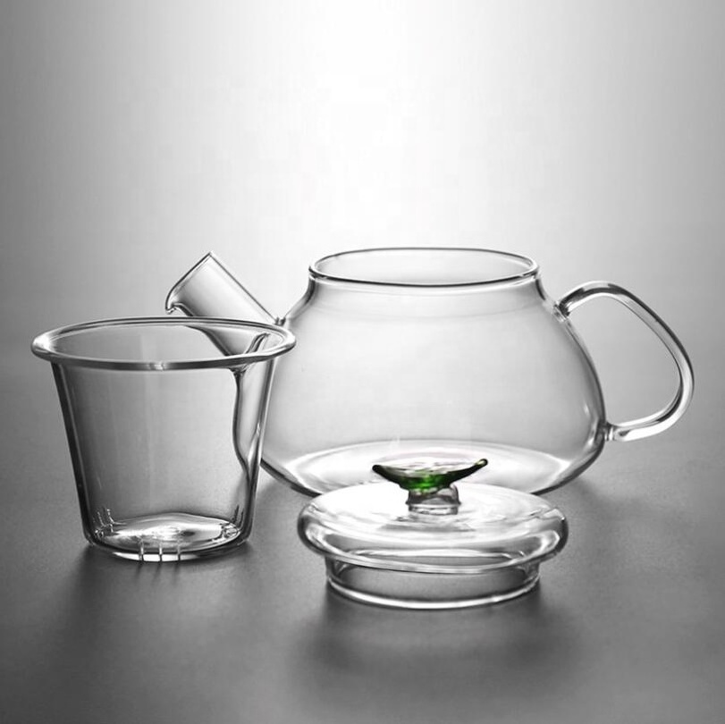 QIAOQI Wholesale handblown heat resistant small glass teapot with glass infuser