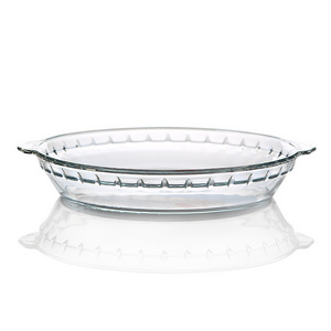 Tempered glass round dish Heat-resistant two-ear bakeware Microwave oven baking dish Clear Glass dish