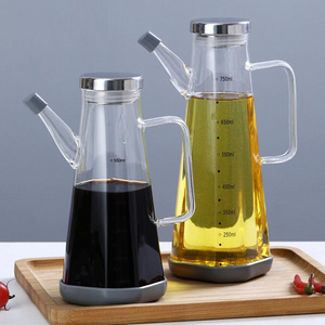 Kitchen 500ML 750ML transparent glass oil jug with glass handle for vinegar sesame oil