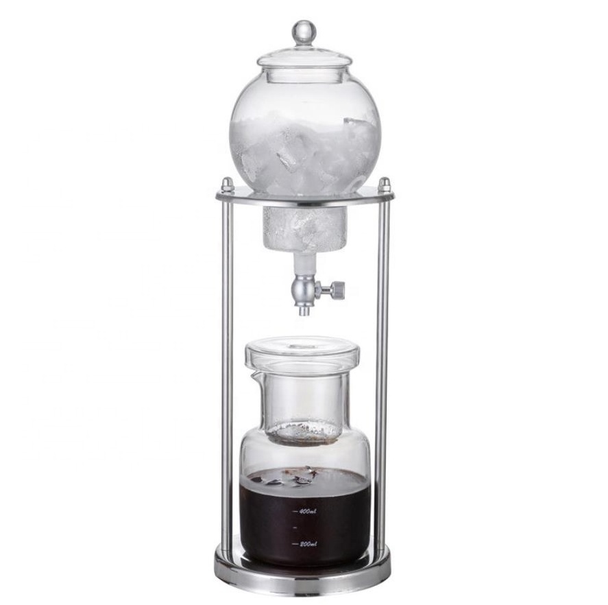 New 600ml glass coffee ice drip pot cold brew tea coffee maker with stainless steel stand