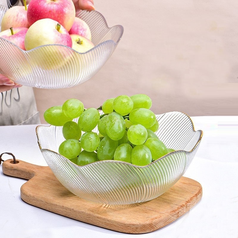 Modern Kitchenware  Glass Dishes Dinner Dessert Food Glass Tableware Colored  Glass Plate With Gold Rim