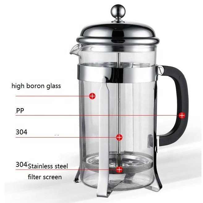 Wholesale Tea Pot French Press Coffee Maker Stainless Glass Coffee & Tea Sets White Box Customized