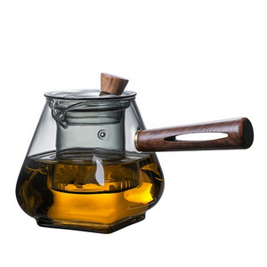 Japanese style glass teapot Special tea maker for electric clay oven Heat-resistant side handle pot with wooden handle