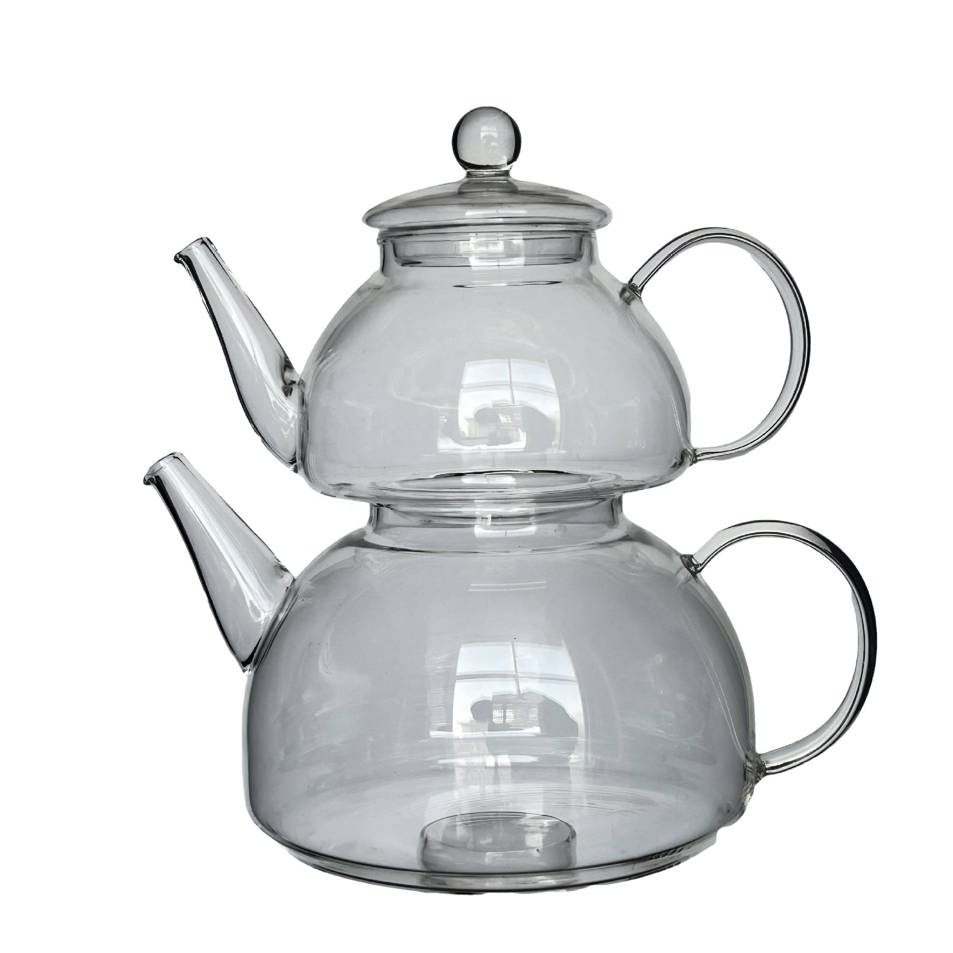 Glass Tea Maker Turkish 2 In 1 Double Layer Kettle 1.8L Grey Color High Borosilicate Glass Pot