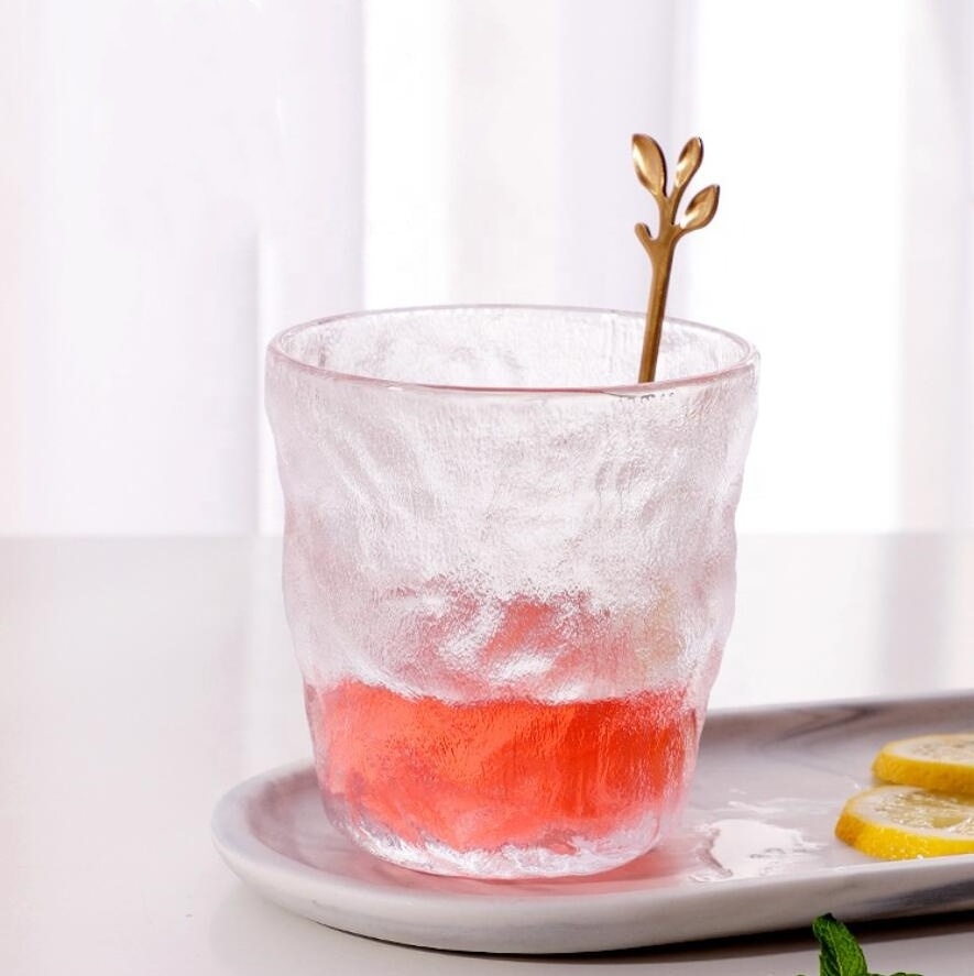 Wholesale creative European style bark pattern wine glass tumbler frosted whiskey glass cup glacier rock glass