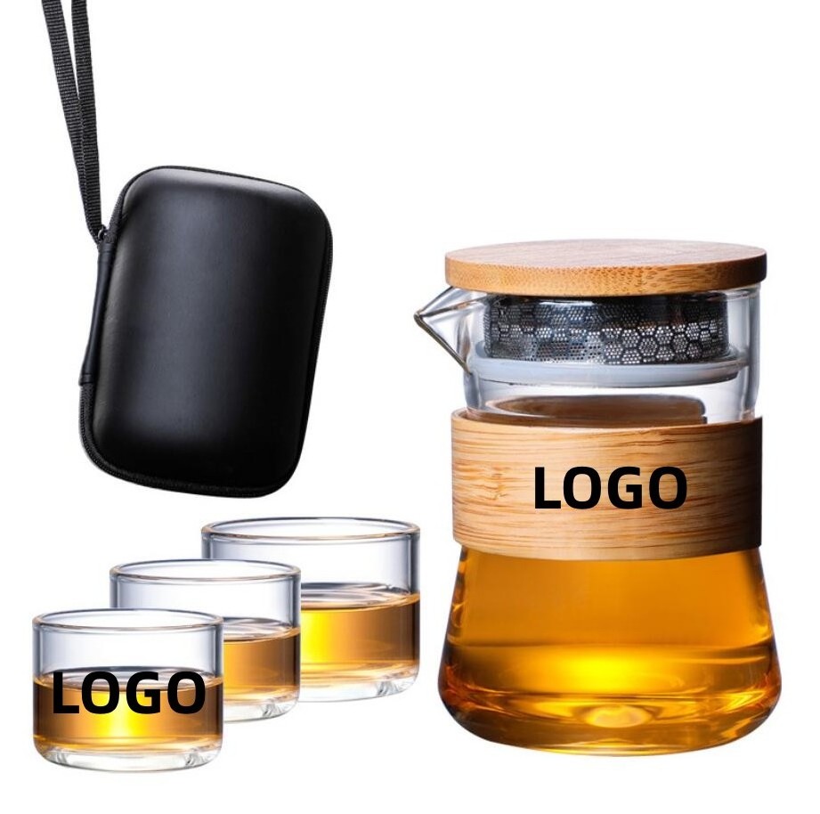 Glass travel tea set Portable tea set Car outdoor simple travel carry-on quick cup one pot three cups set