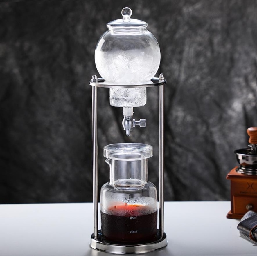 New 600ml glass coffee ice drip pot cold brew tea coffee maker with stainless steel stand