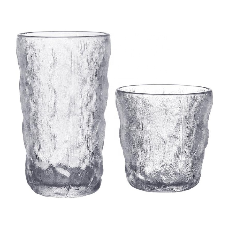 Wholesale creative European style bark pattern wine glass tumbler frosted whiskey glass cup glacier rock glass