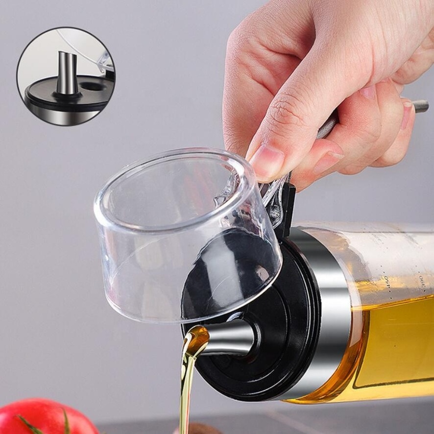 New Design Kitchen Glass Oil Bottle Stainless Steel Oil Spout Kitchen Storage Dispenser