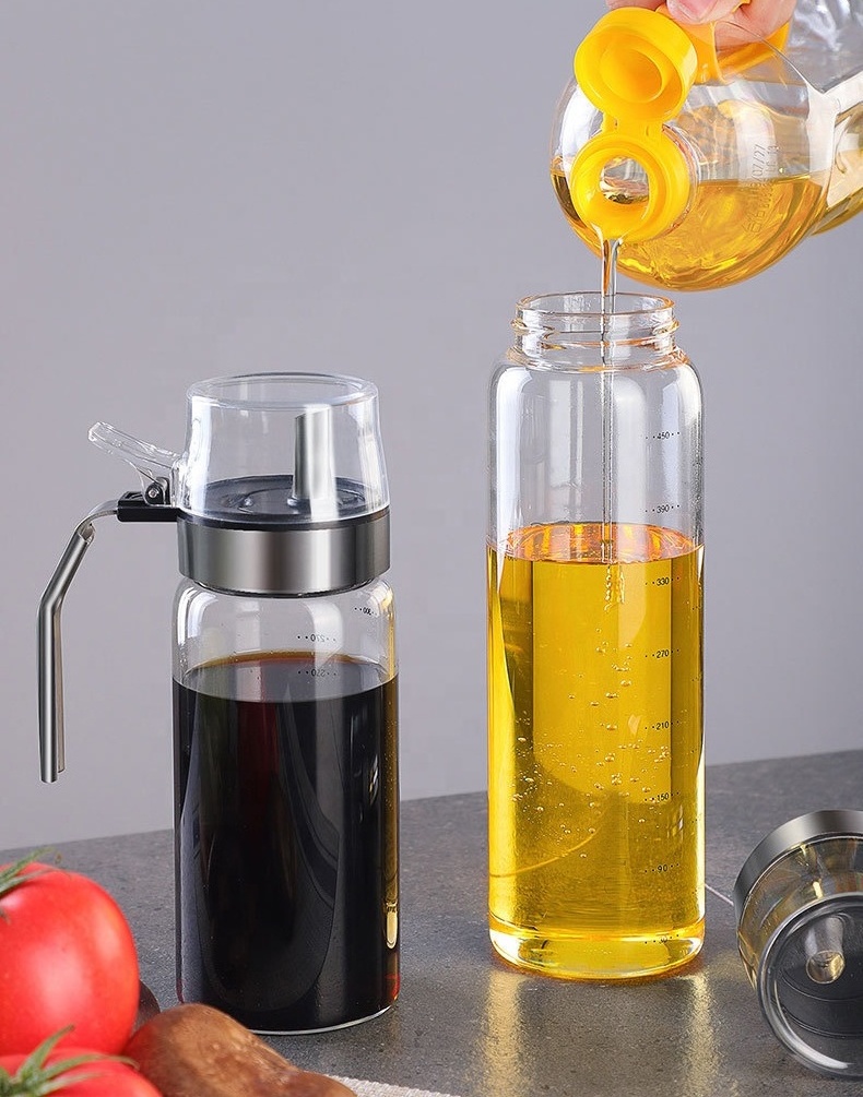 New Design Kitchen Glass Oil Bottle Stainless Steel Oil Spout Kitchen Storage Dispenser