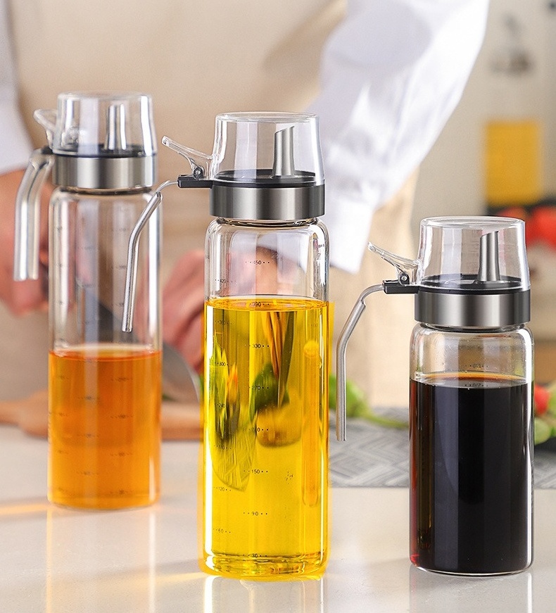 New Design Kitchen Glass Oil Bottle Stainless Steel Oil Spout Kitchen Storage Dispenser