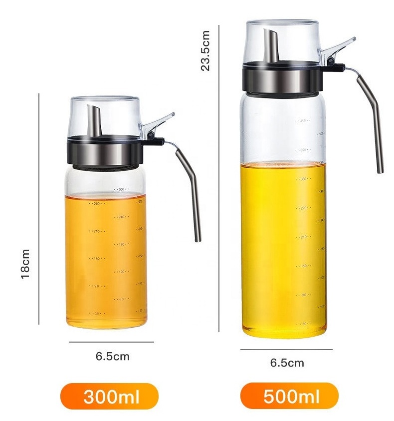 New Design Kitchen Glass Oil Bottle Stainless Steel Oil Spout Kitchen Storage Dispenser