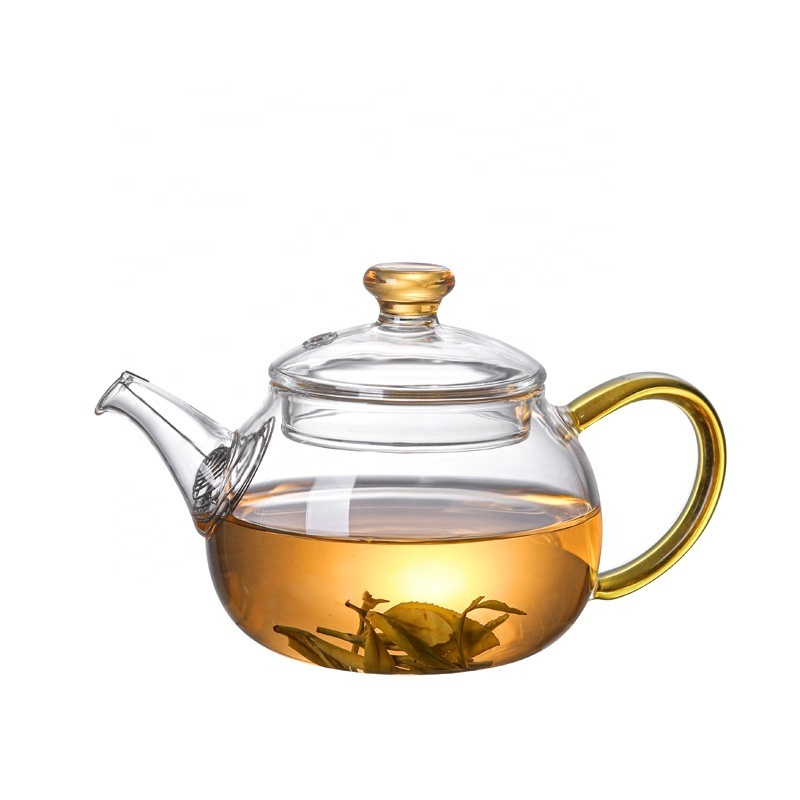 Colourful handle transparent borosilicate glass tea pot creative heat-resistant small teapot