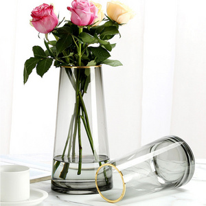 Luxury simple tracing gold glass vase smoke gray living room dried flowers flowers rich bamboo flower arrangement vase