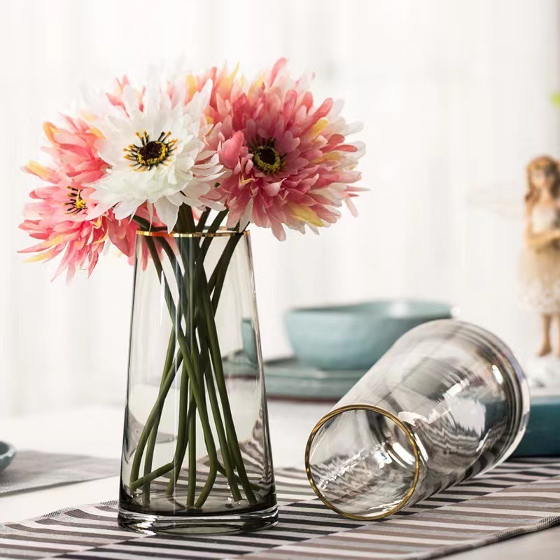 Luxury simple tracing gold glass vase smoke gray living room dried flowers flowers rich bamboo flower arrangement vase