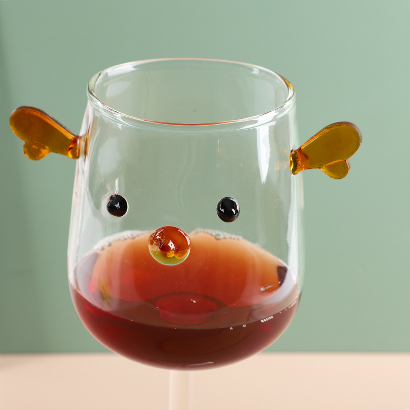 Wholesale cartoon three-dimensional penguin glass water cup household drinking cup with handle deer wine glass goblet