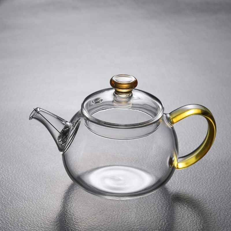 Colourful handle transparent borosilicate glass tea pot creative heat-resistant small teapot