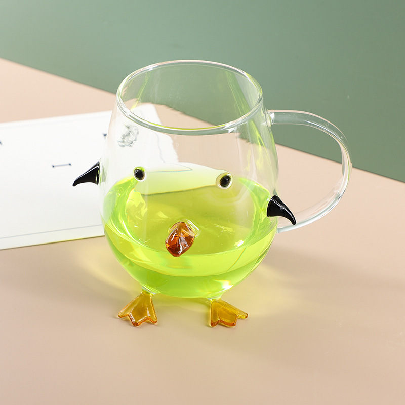 Wholesale cartoon three-dimensional penguin glass water cup household drinking cup with handle deer wine glass goblet