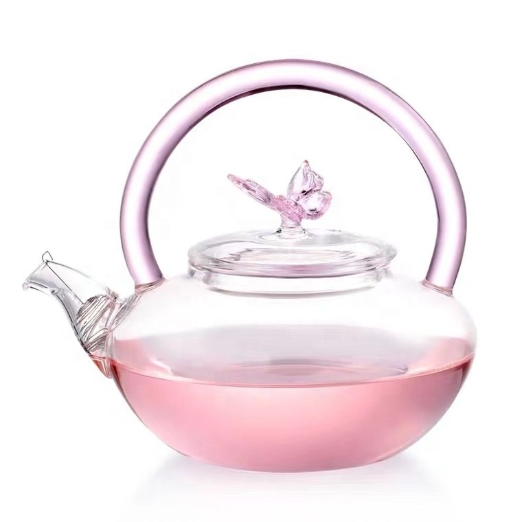 700ml Wholesale High Borosilicate Glass Flower Teapot Glass Tea Maker with Handle