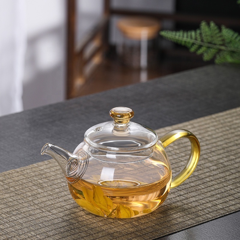 Colourful handle transparent borosilicate glass tea pot creative heat-resistant small teapot