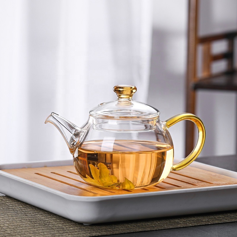 Colourful handle transparent borosilicate glass tea pot creative heat-resistant small teapot