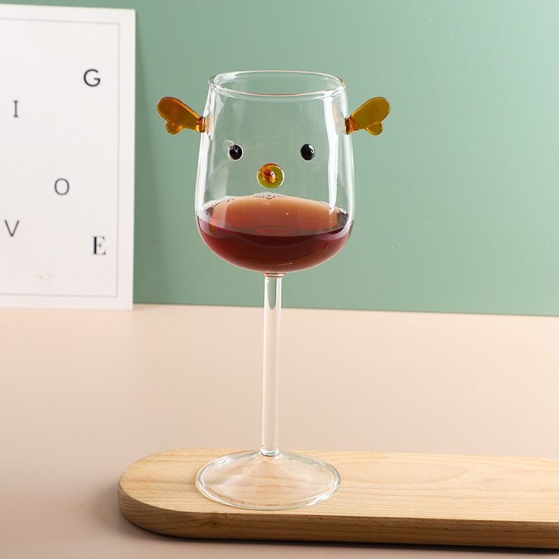 Wholesale cartoon three-dimensional penguin glass water cup household drinking cup with handle deer wine glass goblet