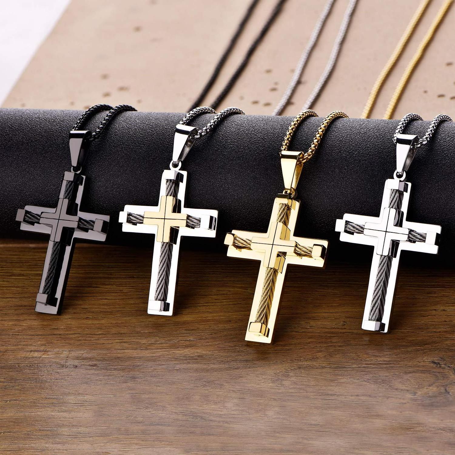 925 Sterling Silver Stainless Steel Necklace 18k Gold Plated Orthodox Christian Jesus Large Cross Pendants for Jewelry Making